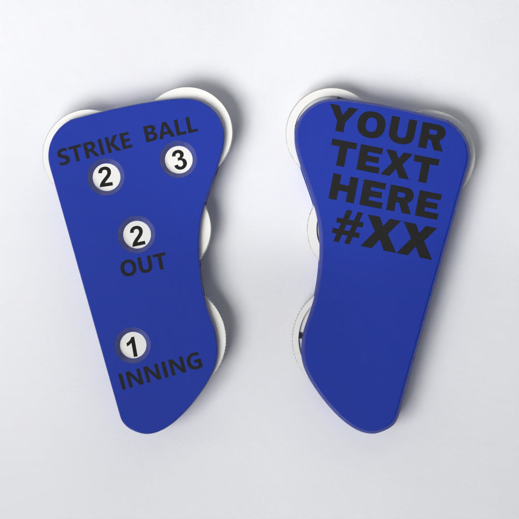 The Perfect Call narrow umpire indicator, Royal Blue, Strike-Ball layout, black text - front and back