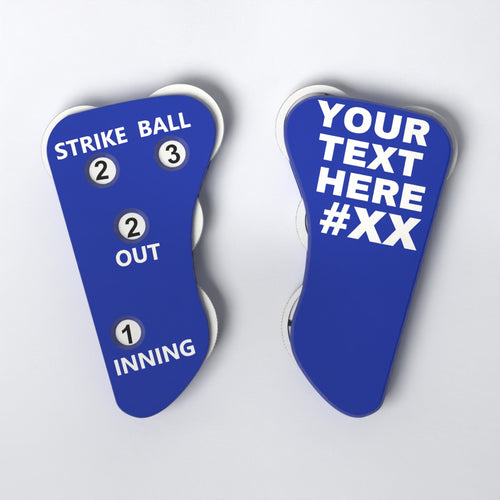 The Perfect Call narrow umpire indicator, Royal Blue, Strike-Ball layout, white text - front and back
