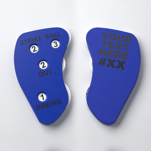 The Perfect Call umpire indicator, Royal Blue, Strike-Ball layout, black text - front and back