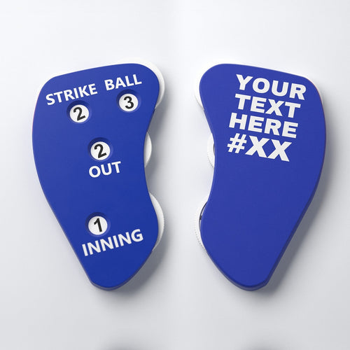The Perfect Call umpire indicator, Royal Blue, Strike-Ball layout, white text - front and back