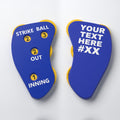 The Perfect Call umpire indicator with yellow dials, Royal Blue, Strike-Ball layout, white text - front and back