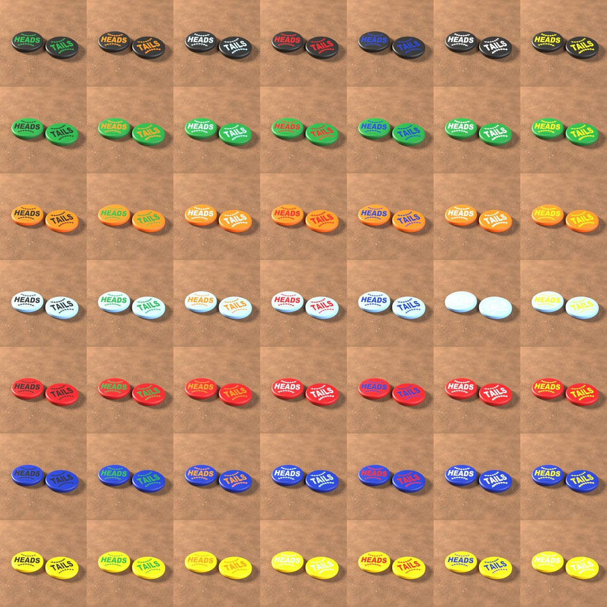 All 49 umpire flip coin colour combinations
