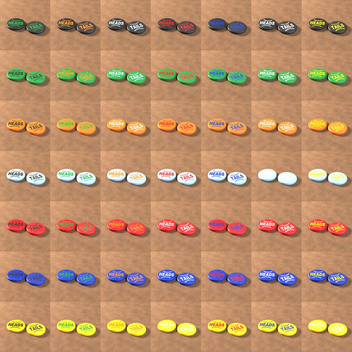 All 49 umpire flip coin colour combinations