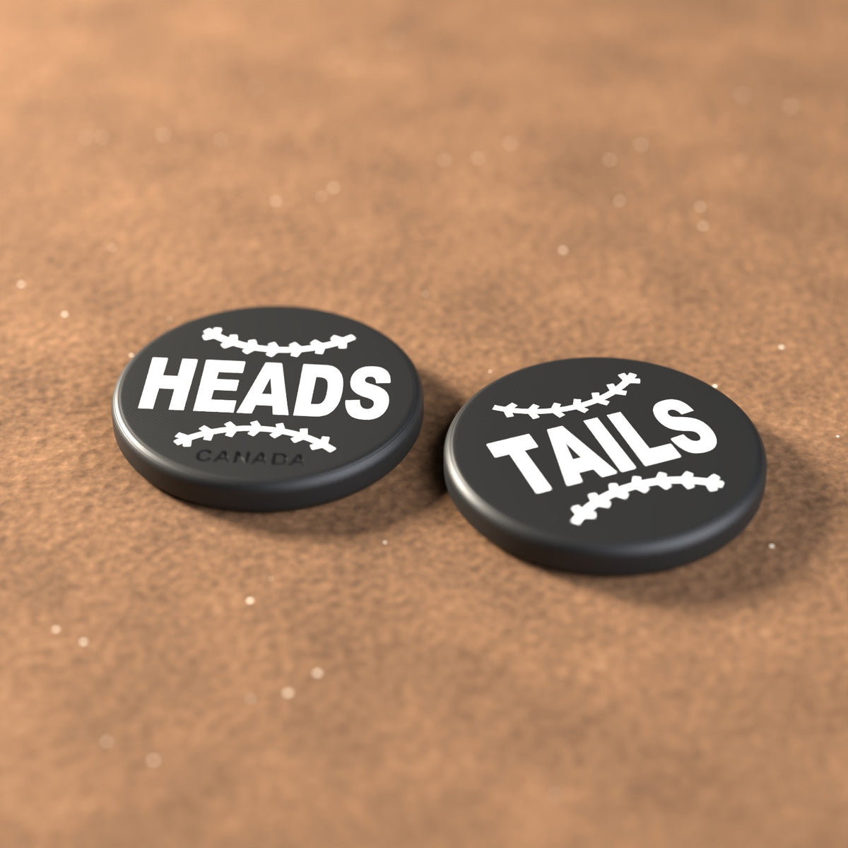 Black umpire flip coin with white lettering