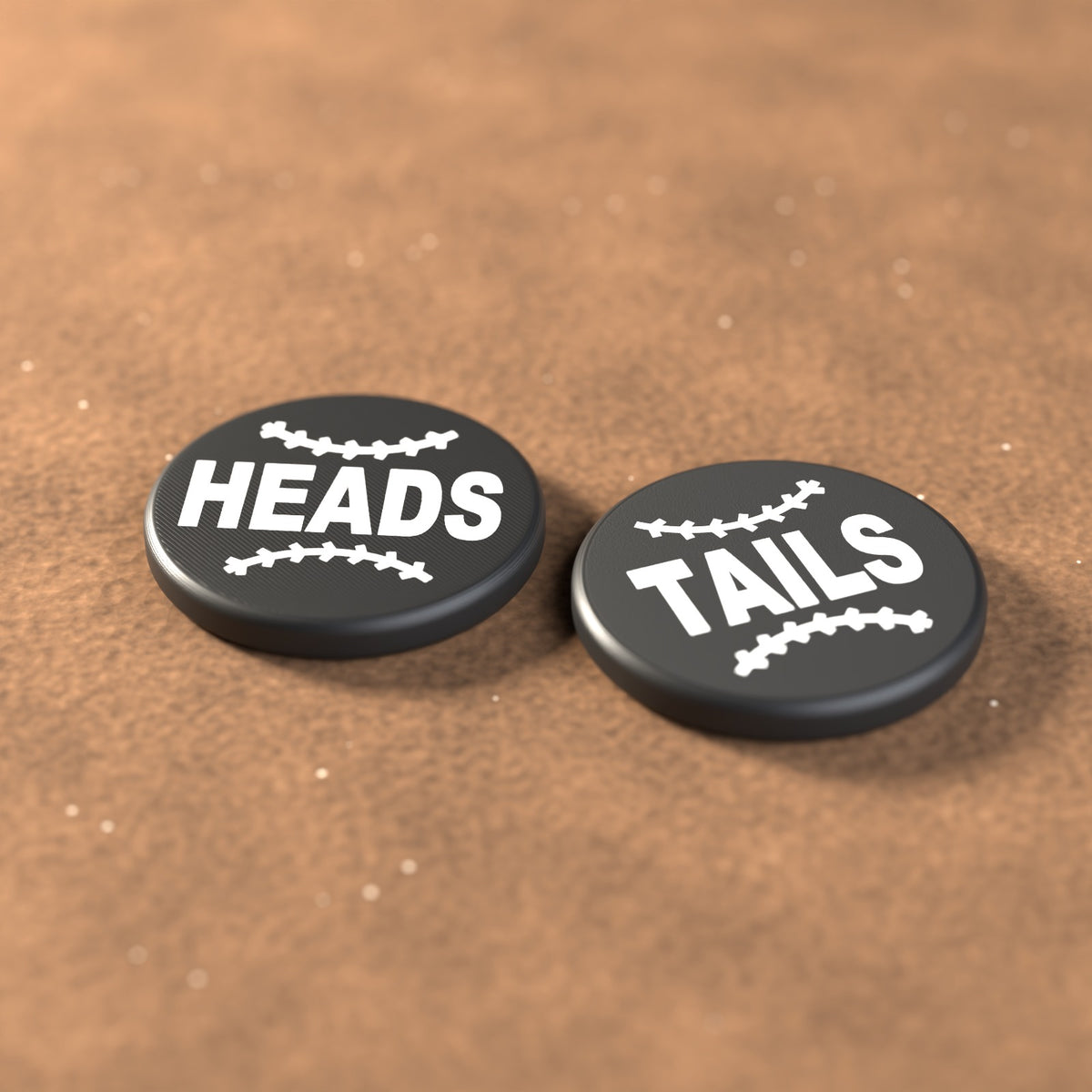 Black umpire flip coin with white lettering