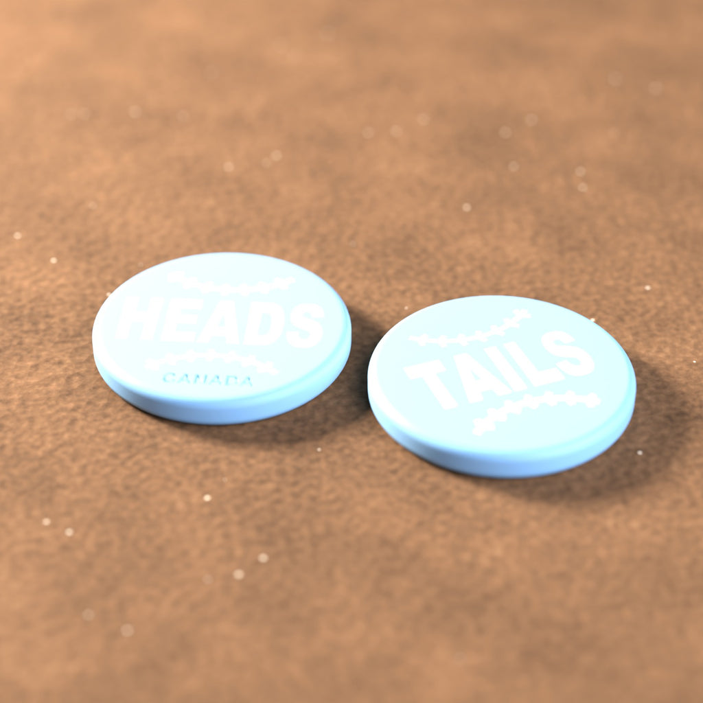 Powder Blue umpire flip coin with white lettering