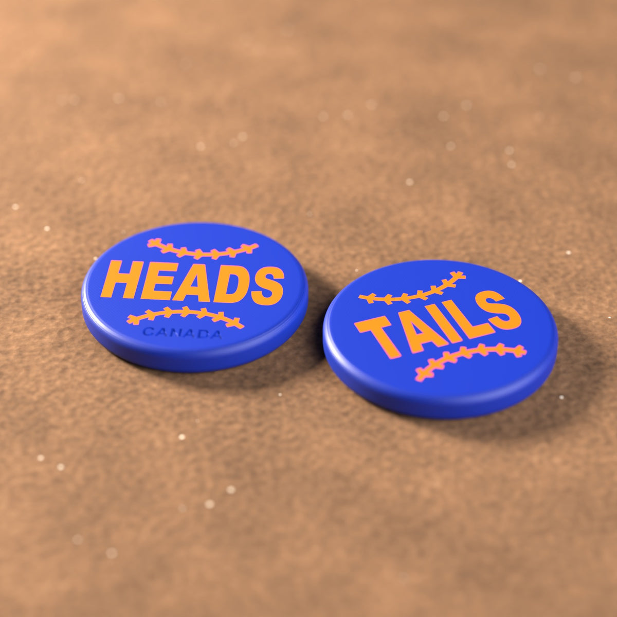 Royal Blue umpire flip coin with orange lettering