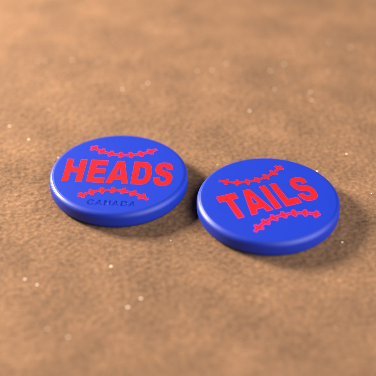 Royal Blue umpire flip coin with red lettering